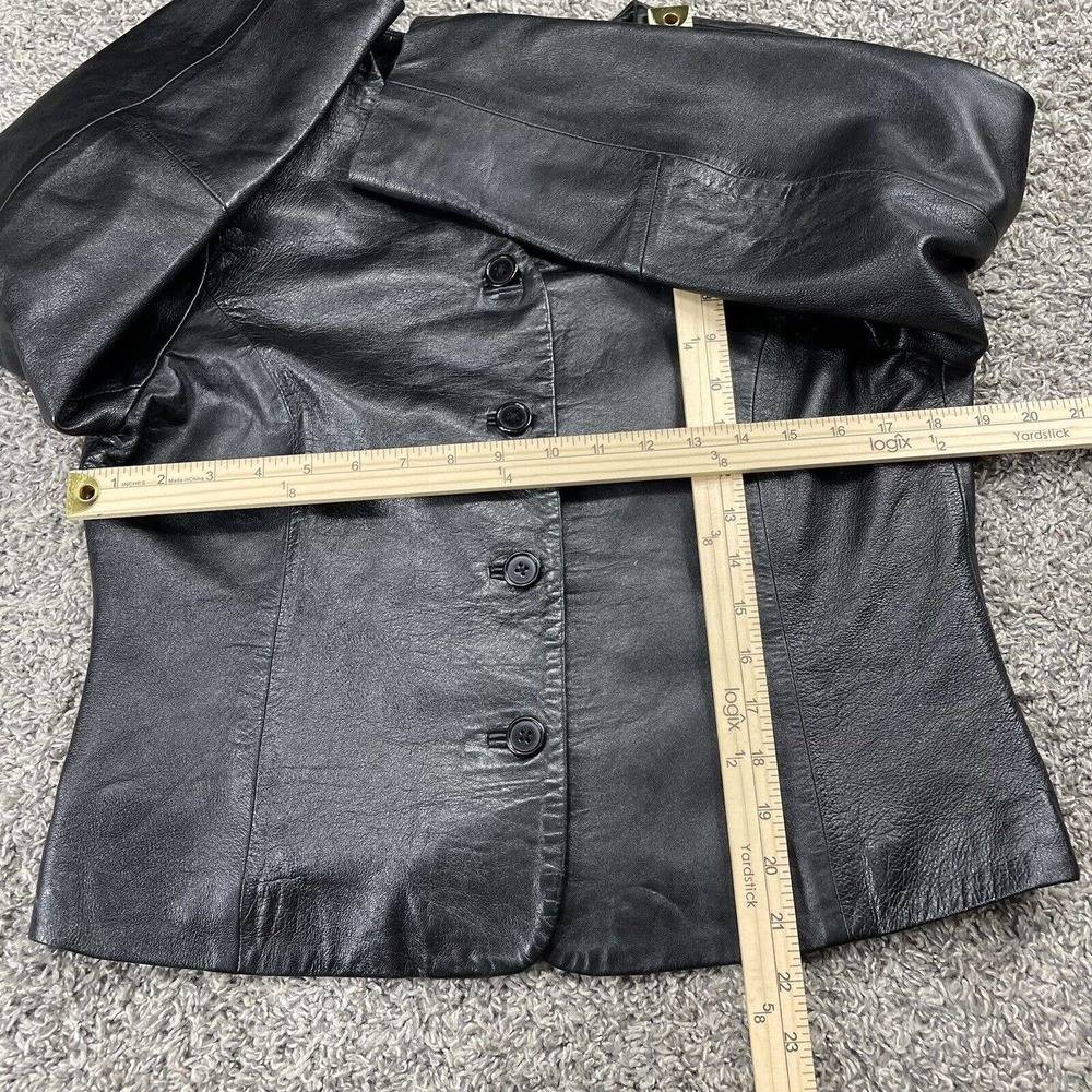 Pendleton Leather Jacket Black Button V Neck Size… - image 8